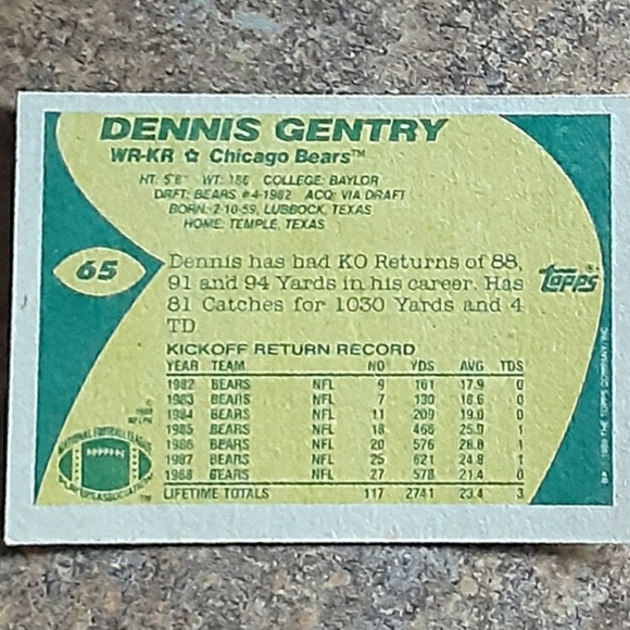 Vintage 1989 Topps Chewing Gum Inc. Chicago Bears - Picture 4 of 4